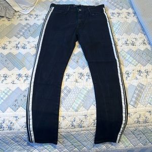 Zara Black High Waisted Skinny Jeans with White Stripes, Size 8